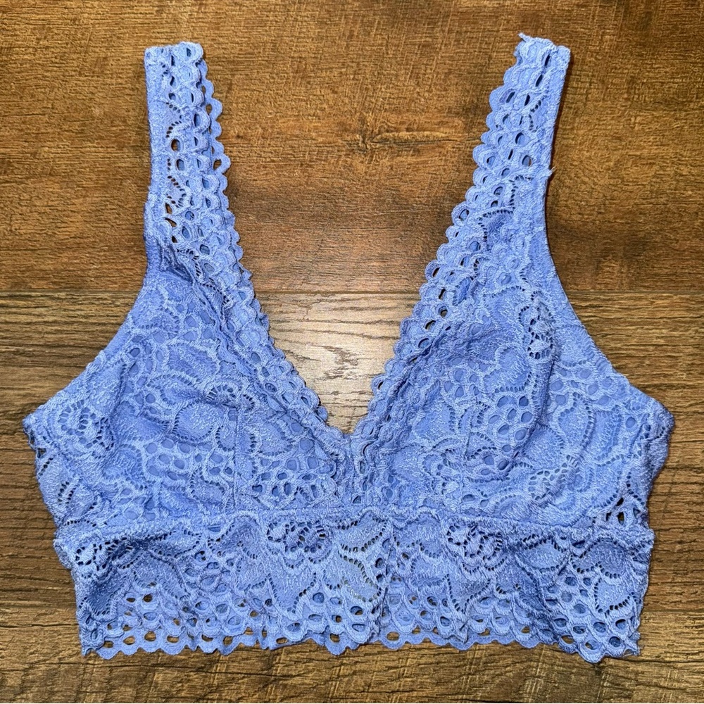 Aerie Lace Pullover Wireless Lined Bralette in Blue